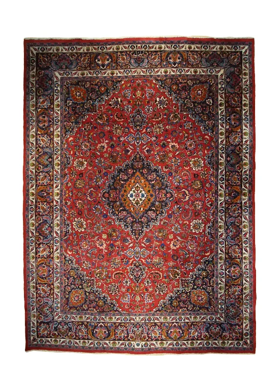 carpet with anti-stain coating for homes -Persian Rug Mashhad Handmade Area Traditional 9'7"x12'7" (10x13) Red Blue Floral Design #A33395