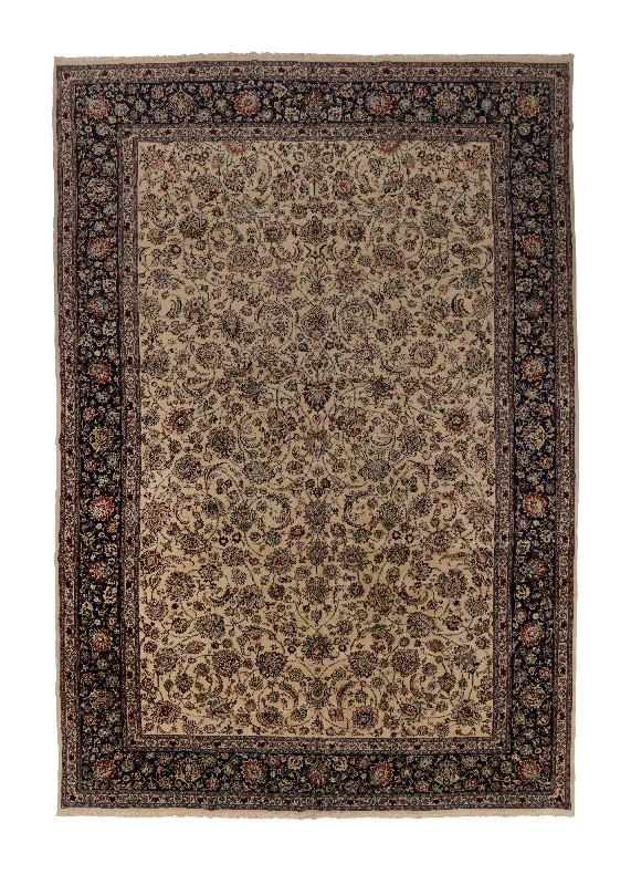 thick plush carpet for comfort and warmth -Persian Rug Mashhad Handmade Area Traditional 13'0"x19'6" (13x20) Whites/Beige Blue Floral Design #22661