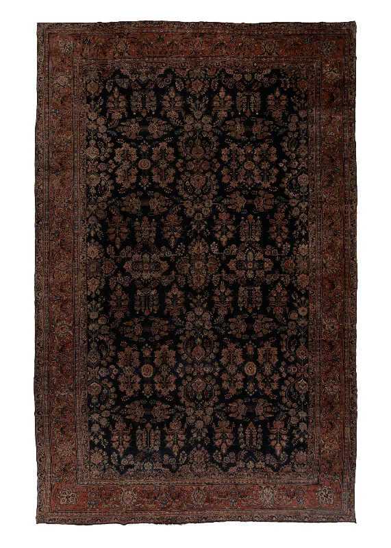 custom color carpet for homes -Persian Rug Mohajeran Sarouk Handmade Area Antique Traditional 12'5"x19'10" (12x20) Blue Red Floral Design #31803