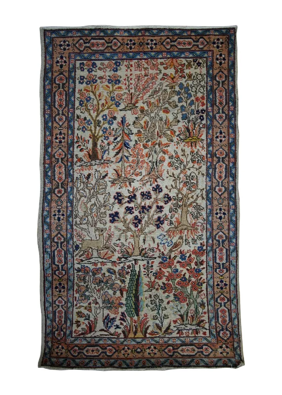 easy-to-install carpet for DIY projects -Persian Rug Moud Handmade Area Traditional 2'10"x4'9" (3x5) Whites/Beige Multi-color Blue Tree of Life Design #A33030