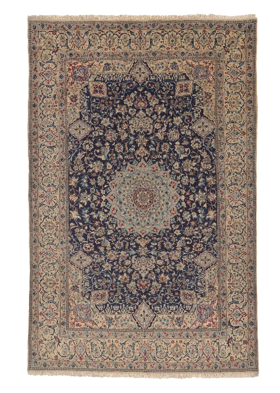 carpet with built-in stain resistance for dining rooms -Persian Rug Nain Handmade Area Traditional 6'10"x10'11" (7x11) Whites/Beige Red Floral Design #35775