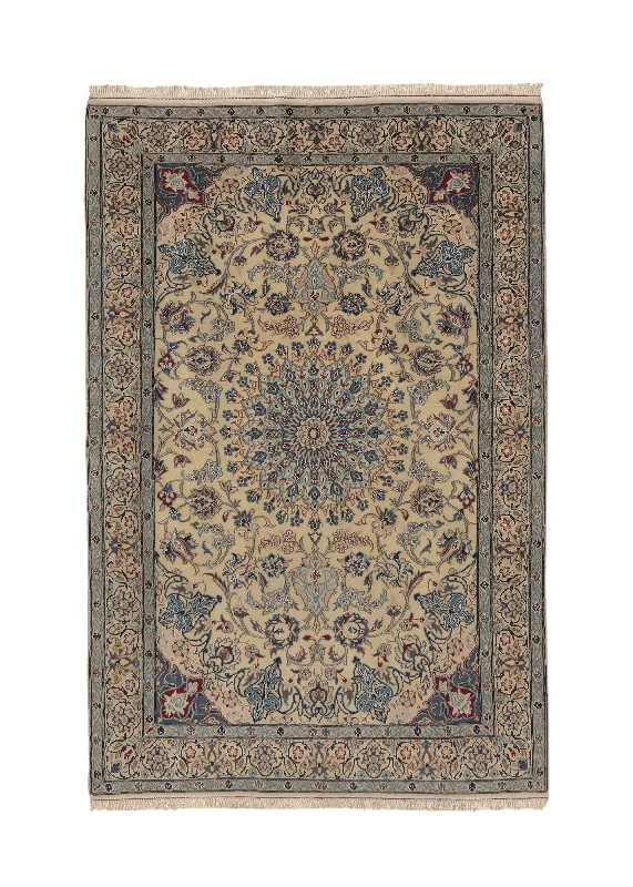 carpet installation for new homes -Persian Rug Nain Handmade Area Traditional 4'3'x6'5" (4x6) Whites/Beige Blue Floral Design #36147