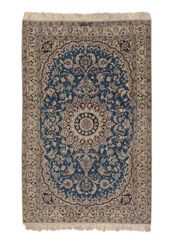 soundproof carpet for home offices -Persian Rug Nain Handmade Area Traditional 4'2"x6'7" (4x7) Blue Whites/Beige Floral Design #36139