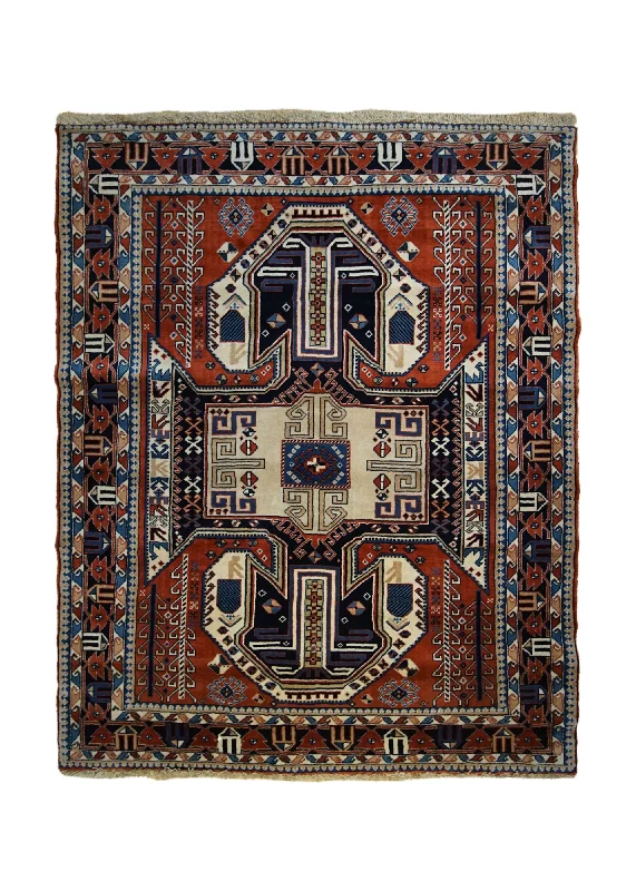 carpet for bedrooms with deep pile -Persian Rug Quchan Handmade Area Tribal 4'4"x5'5" (4x5) Red Blue Geometric Design #A33420