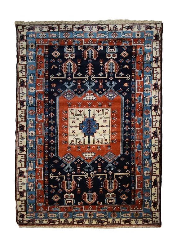 carpet for basement flooring -Persian Rug Quchan Handmade Area Tribal 4'0"x5'7" (4x6) Blue Red Geometric Design #A33416