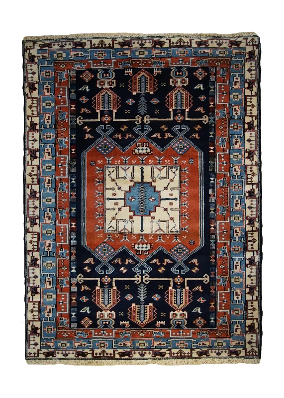 shaggy carpet for cozy living rooms -Persian Rug Quchan Handmade Area Tribal 4'2"x5'6" (4x6) Red Blue Geometric Design #A33411