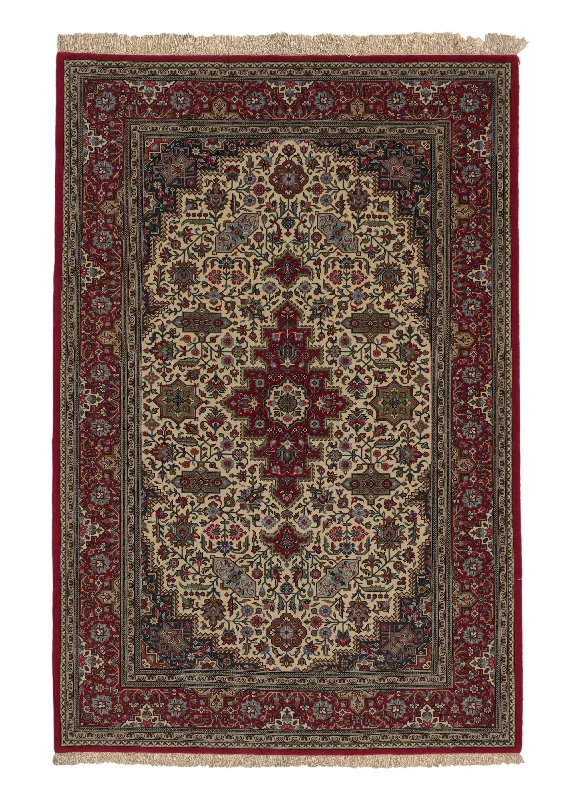 carpet for offices with heavy furniture -Persian Rug Qum Handmade Area Traditional 4'5"x6'7" (4x7) Whites/Beige Red Floral Design #35948