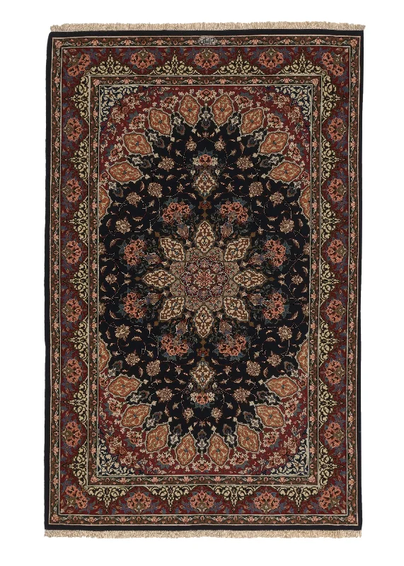 versatile carpet for mixed-use spaces -Persian Rug Qum Handmade Area Traditional 4'5"x7'0" (4x7) Blue Red Floral Design #35937