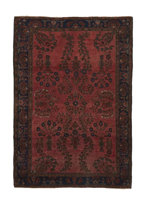 plush carpet for casual living spaces -Persian Rug Sarouk Handmade Area Antique Traditional 4'4"x6'4" (4x6) Red Floral Design #35693