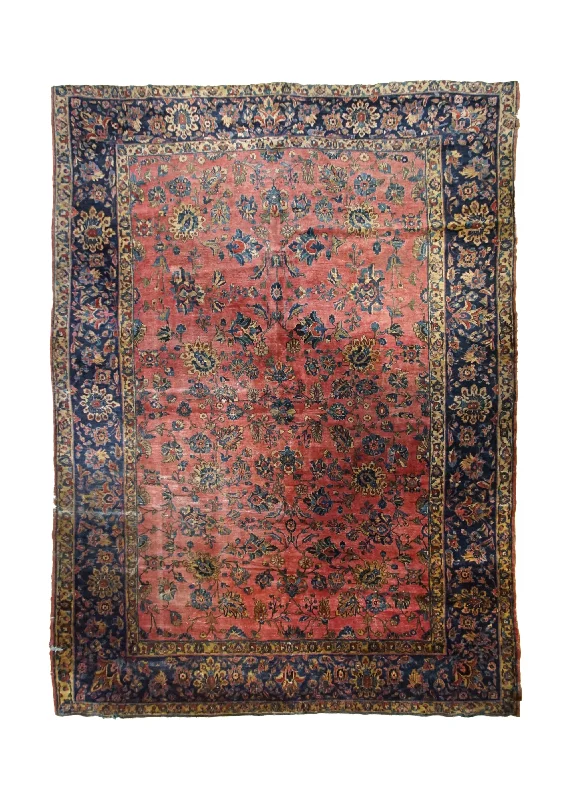 shaggy carpet for cozy living rooms -Persian Rug Sarouk Handmade Area Traditional Antique 10'2"x13'5" (10x13) Red Blue Floral Design #A33122