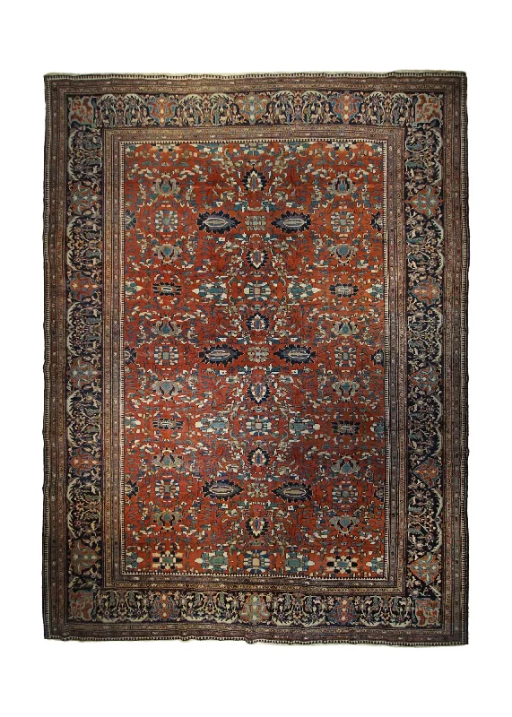 carpet for vintage and antique furniture -Persian Rug Sarouk Handmade Area Traditional Antique 9'11"x13'8" (10x14) Red Blue Floral Design #A32933