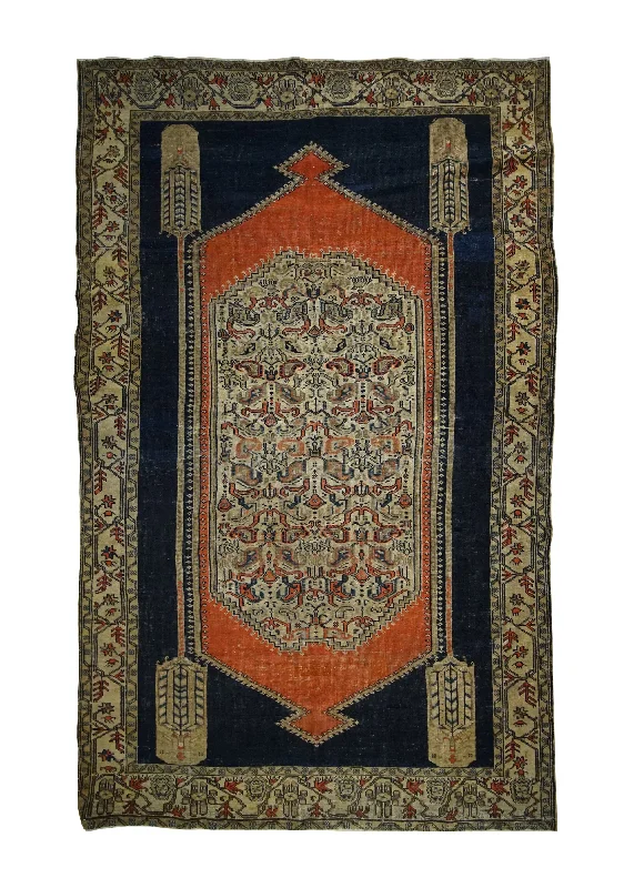 allergy-friendly carpet for sensitive individuals -Persian Rug Sarouk Handmade Area Traditional Antique 3'10"x6'6" (4x7) Blue Whites/Beige Orange Geometric Design #A33025