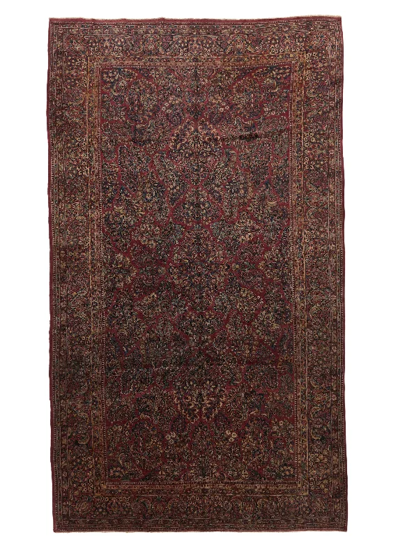 long-lasting carpet for commercial spaces -Persian Rug Sarouk Handmade Area Traditional Vintage 10'4"x17'7" (10x18) Red Blue Floral Design #30259