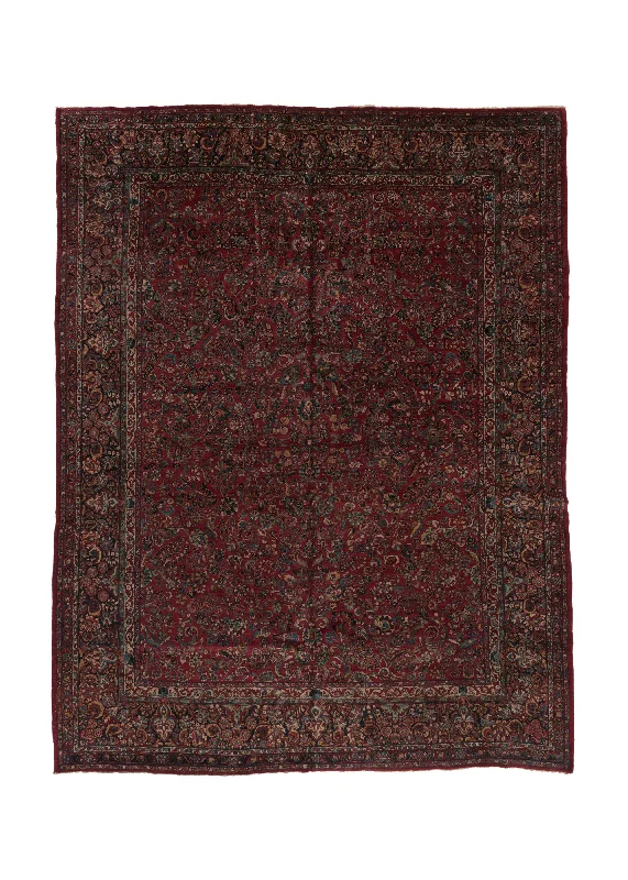 carpet for high-traffic commercial spaces -Persian Rug Sarouk Handmade Area Traditional Vintage 11'10"x15'2" (12x15) Red Floral Design #33593