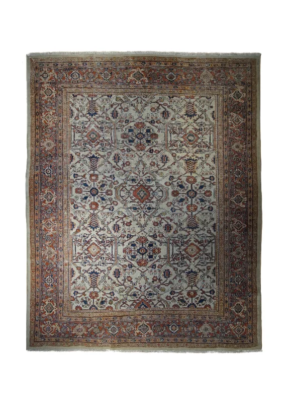 budget-friendly carpet for home renovations -Persian Rug Sultanabad Handmade Area Tribal Antique 8'7"x10'0" (9x10) Whites/Beige Red Blue Geometric Design #A33059