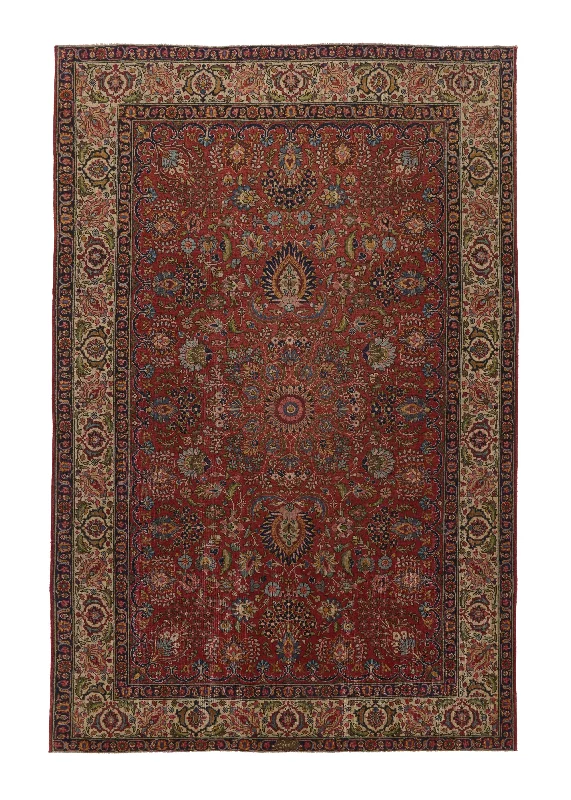 carpet for homes with minimalist design -Persian Rug Tabriz Handmade Area Antique Traditional 6'10"x10'5" (7x10) Red Floral Design #35903