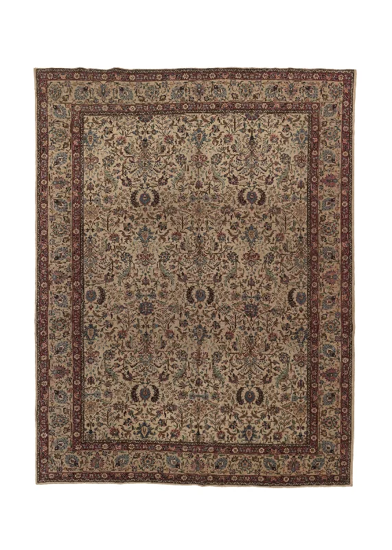 indoor-outdoor carpet for deck areas -Persian Rug Tabriz Handmade Area Traditional 10'6"x13'4" (11x13) Whites/Beige Blue Floral Design #33624