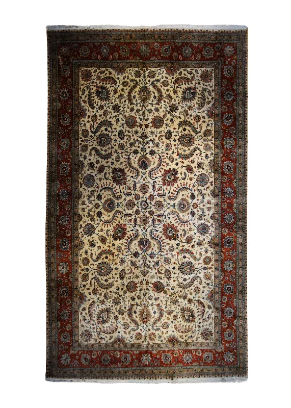 carpet for pet-friendly homes -Persian Rug Tabriz Handmade Area Traditional 11'0"x18'0" (11x18) Whites/Beige Red Floral Design #A33051