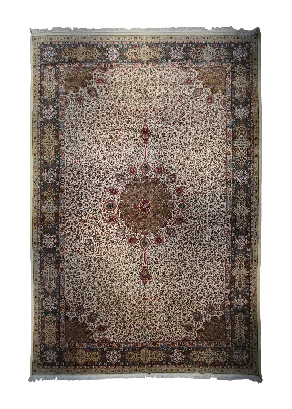 carpet for offices with heavy furniture -Persian Rug Tabriz Handmade Area Traditional 13'1"x19'9" (13x20) Whites/Beige Green Red Sheikh Safi Floral Design #A33019