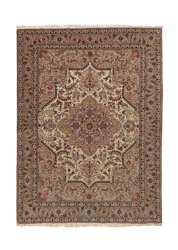 easy-to-maintain carpets for families -Persian Rug Tabriz Handmade Area Traditional 4'11"x6'8" (5x7) Purple Whites/Beige Heriz Design #35796