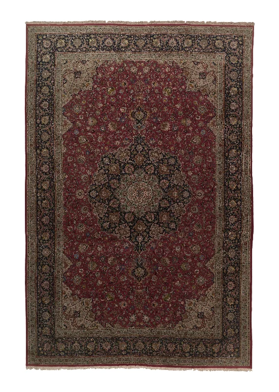 carpet for vintage and antique furniture -Persian Rug Tabriz Handmade Area Traditional 13'1"x19'9" (13x20) Red Blue Green Floral Design #35972