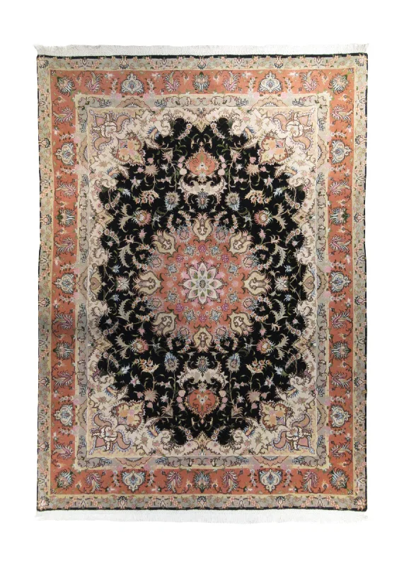 indoor-outdoor carpet for patios and decks -Persian Rug Tabriz Handmade Area Traditional 4'10"x6'7" (5x7) Black Pink Naghsh Floral Design #A33067