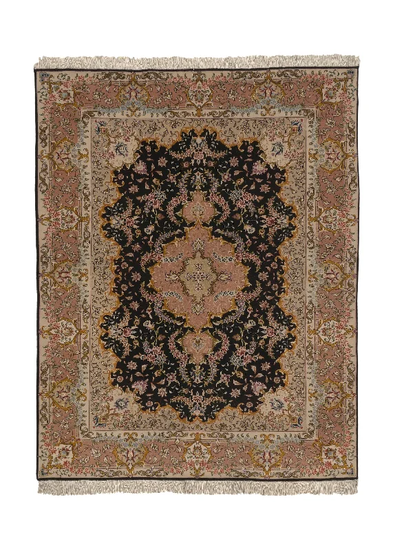 shaggy carpet for cozy living rooms -Persian Rug Tabriz Handmade Area Traditional 5'0"x6'7" (5x7) Pink Black Naghsh Floral Design #35873