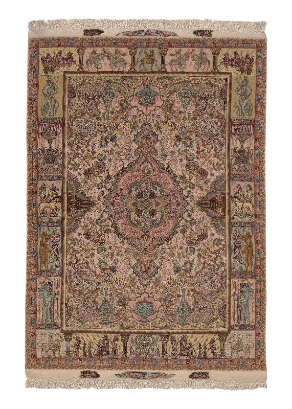 luxury carpet for upscale homes -Persian Rug Tabriz Handmade Area Traditional 4'11"x6'11" (5x7) Pink Naghsh Historical Design #35934