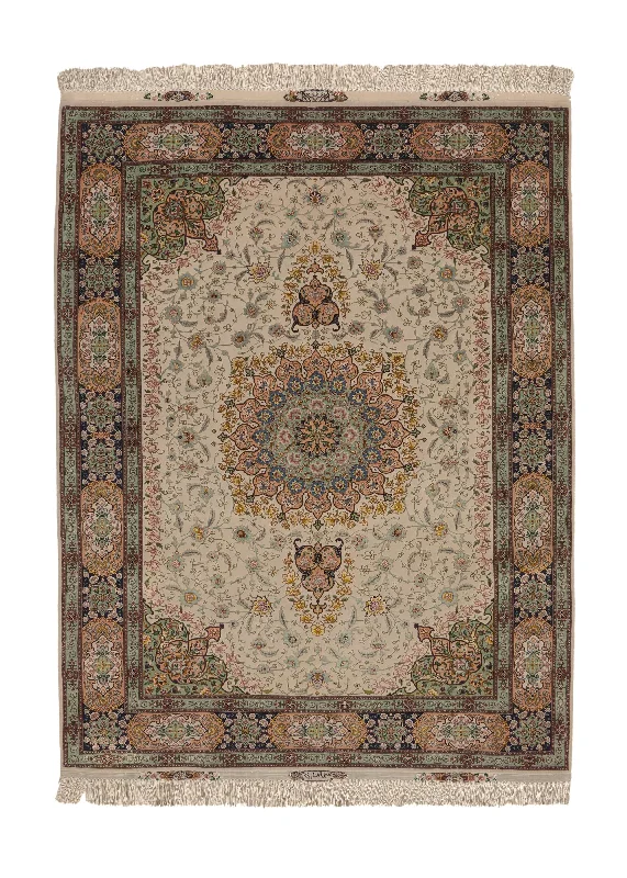 non-toxic carpet for homes with babies -Persian Rug Tabriz Handmade Area Traditional 5'0"x6'6" (5x7) Whites/Beige Pink Green Naghsh Floral Design #35931