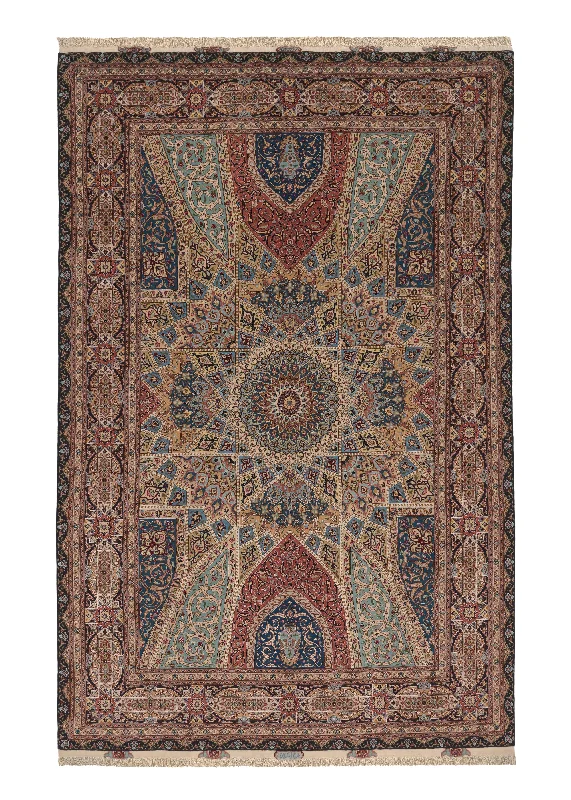 low pile carpet for easy cleaning -Persian Rug Tabriz Handmade Area Traditional 6'6"x10'1" (7x10) Blue Multi-color Dome Design #36109