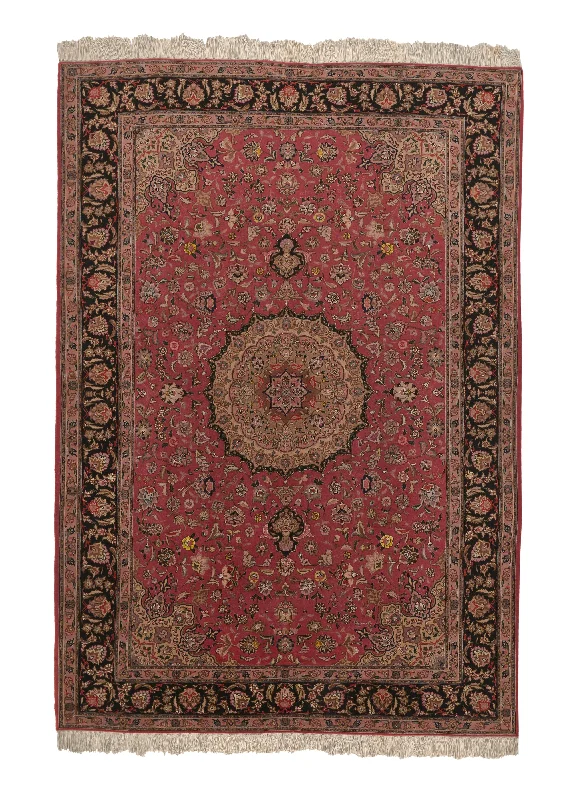 carpet for home gyms with non-slip backing -Persian Rug Tabriz Handmade Area Traditional 6'9"x9'9" (7x10) Pink Naghsh Floral Design #35848