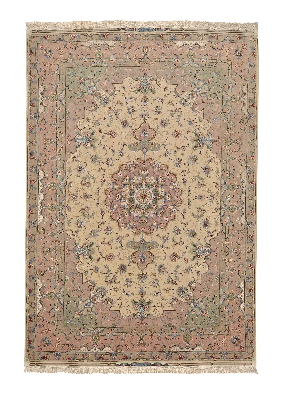 premium shag carpet for cozy living rooms -Persian Rug Tabriz Handmade Area Traditional 6'7"x9'9" (7x10) Whites/Beige Pink Naghsh Floral Design #36130