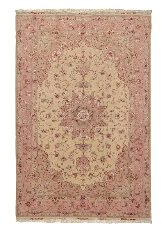 waterproof carpet for entryways and mudrooms -Persian Rug Tabriz Handmade Area Traditional 6'8"x10'0" (7x10) Whites/Beige Pink Naghsh Floral Design #36148