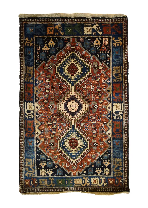 carpet for home gym areas -Persian Rug Yalameh Handmade Area Tribal 2'8"x4'2" (3x4) Red Blue Geometric Design #A33407