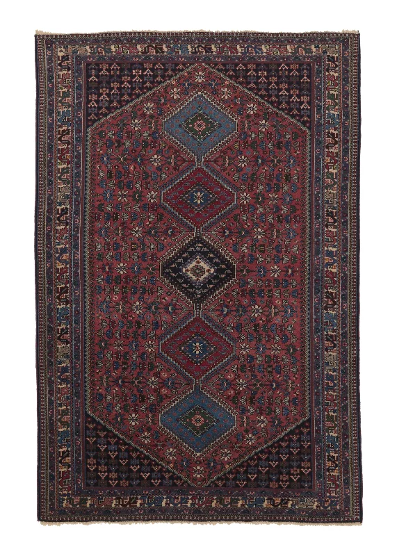 stain-resistant carpet for everyday use -Persian Rug Yalameh Handmade Area Tribal 5'2"x7'10" (5x8) Blue Pink Geometric Design #35867