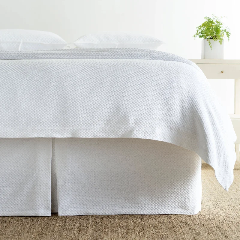 eco-friendly carpet installation for homes -Petite Trellis White Matelasse bed skirt