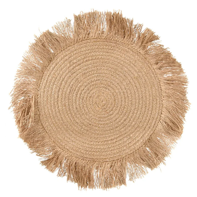 Table placemats for formal dining events-Placemat Round Palm Fibre Fringed 41cm