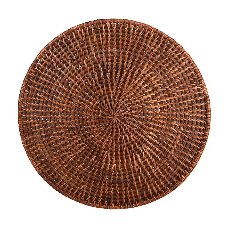 Stylish vinyl placemats for special events-Rattan Placemat Round Dark Brown 35cm