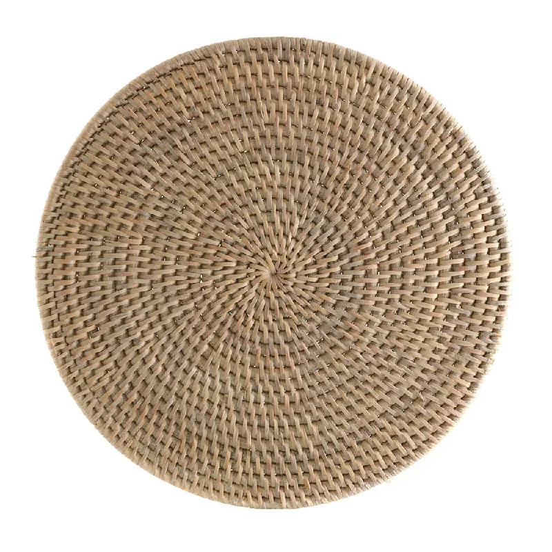 Elegant placemats for wedding receptions-Placemat Round Rattan White Wash 35cm