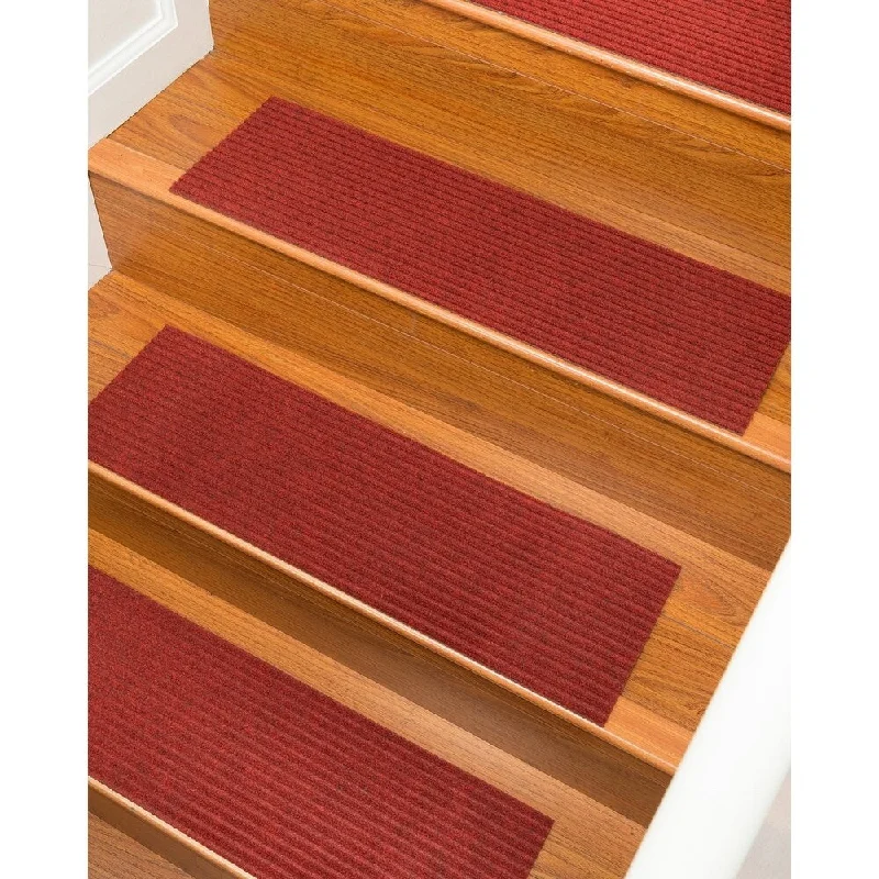 stain-resistant carpet for family households -Porch & Den Geiger Red Stair Treads (Set of 13) - 13PC (9" x 29")