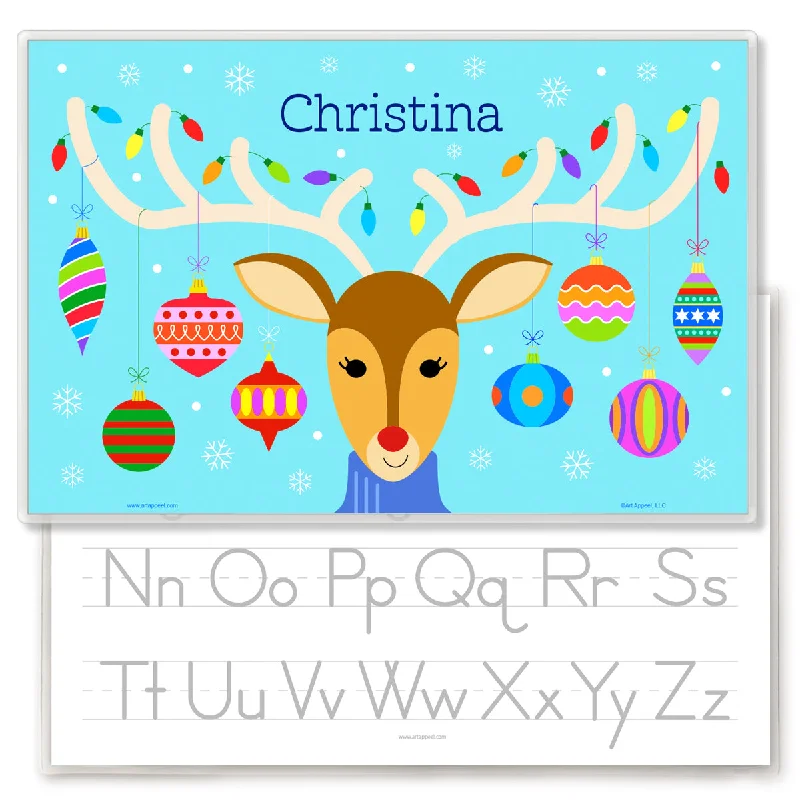 Floral placemats for festive gatherings-Reindeer Christmas Personalized Placemat