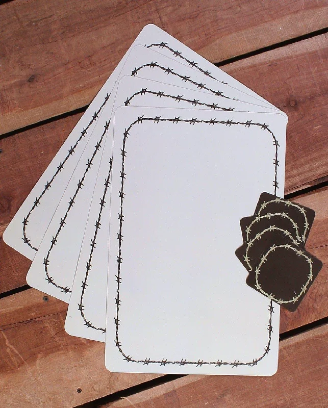 Placemat for family gatherings at home-Reversible Plastic Western Placemats & Coasters - Barbed Wire