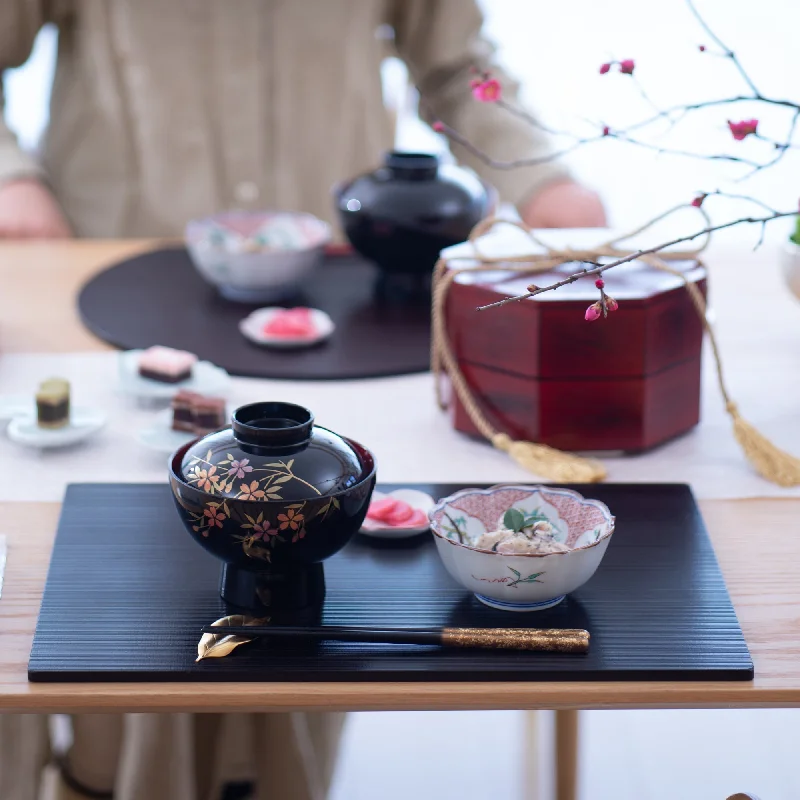 Quick-dry placemat for kitchen table-Reversible Rectangle Hegi-me Yamanaka Lacquerware Placemat