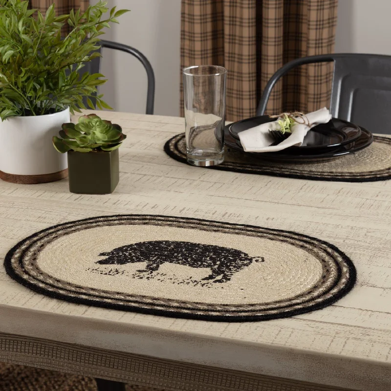 Leather placemat-Sawyer Mill Charcoal Pig Braided Placemat 12x18" - Set of 6