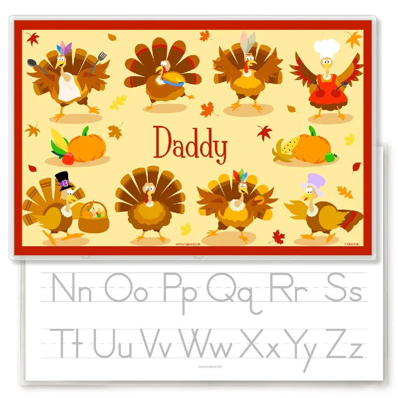 Outdoor cloth placemat for tables-Thanksgiving Turkeys Personalized Kids Placemat