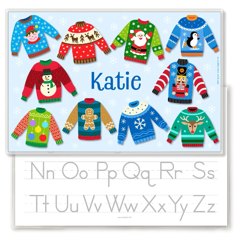 Custom placemats for home parties-Ugly Christmas Sweaters Personalized Kids Placemat