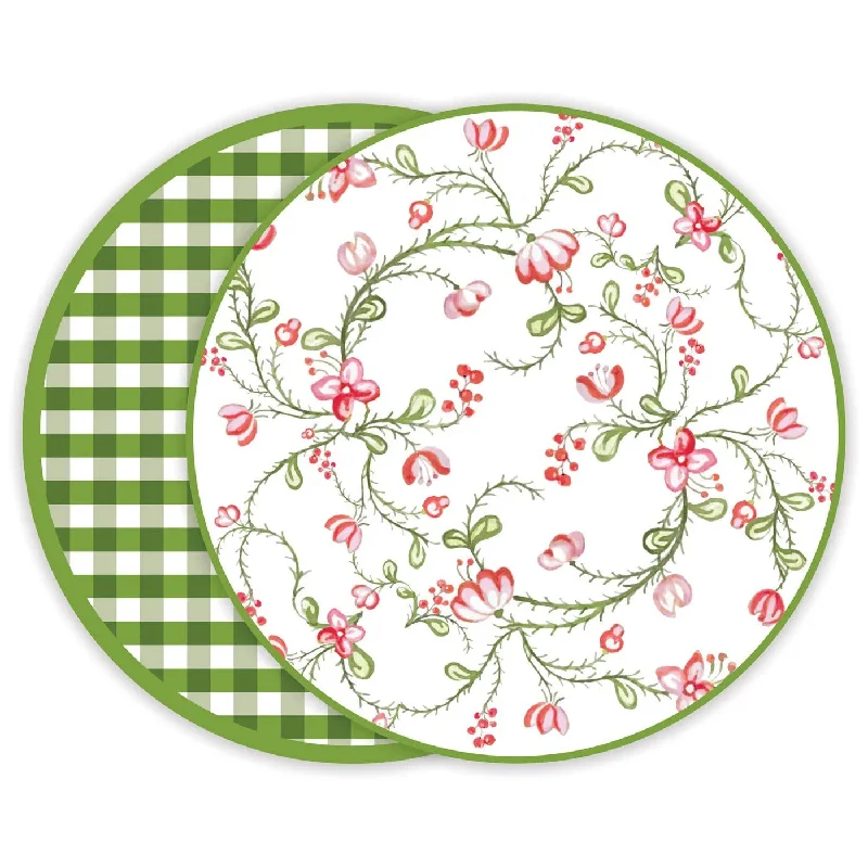 Floral print placemat-VIDA Norelle Reversible 15.5" Round Placemats Set of 4 (Green Gingham)