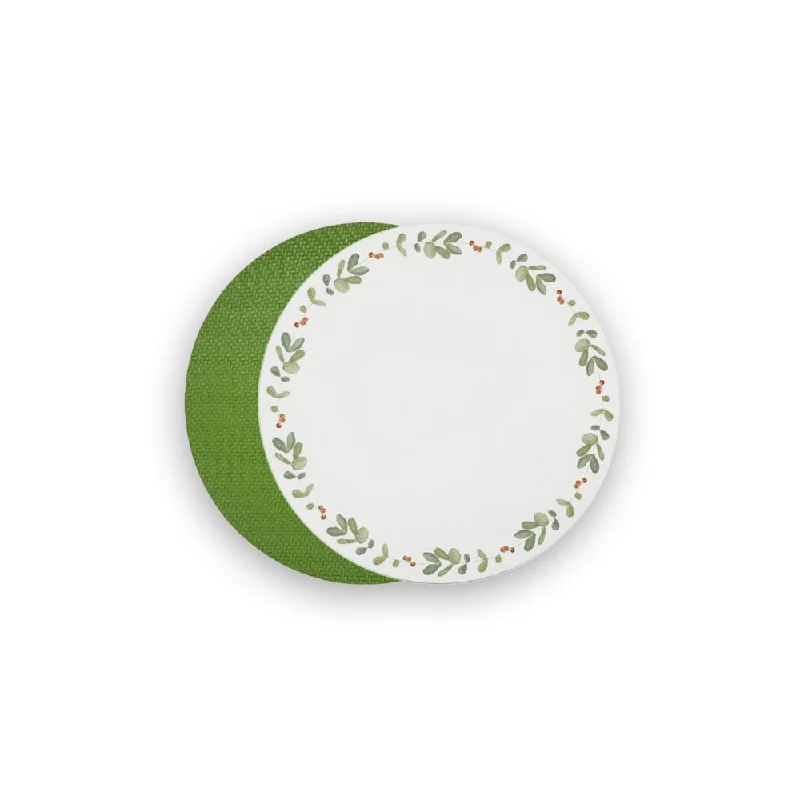 Non-slip placemat for modern home-VIDA Reversible 15.5" Round Placemats Set of 4 (Green and Red Holly)