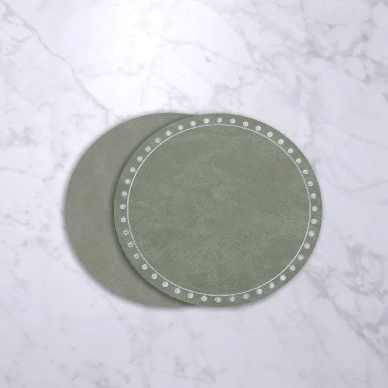 Simple and modern placemat-VIDA Round Embroidered Dots 15.5" Round Placemats Set of 4 (Green and White)