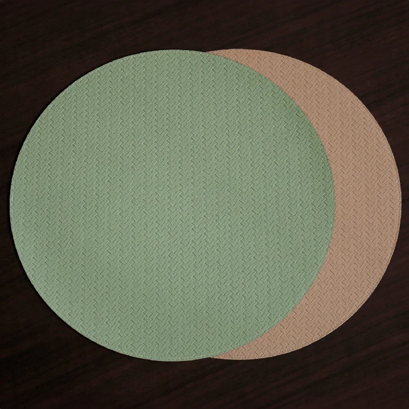 Simple placemat-VIDA Snakeskin Reversible 15" Round Placemats Set of 4 (Medium Green and Tan)